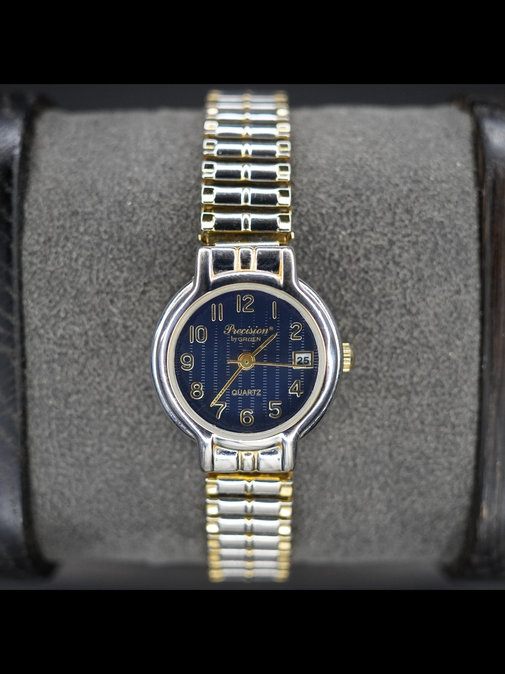 Rare Precision by Gruen Women's Quartz Two Tone Stretch Bracelet Watch Blue Date